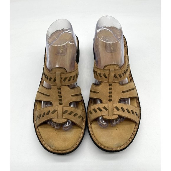 Clarks Artisan Sandals Womens Slip On Suede Leather Flats Active Air Tan 11 M - Picture 2 of 8